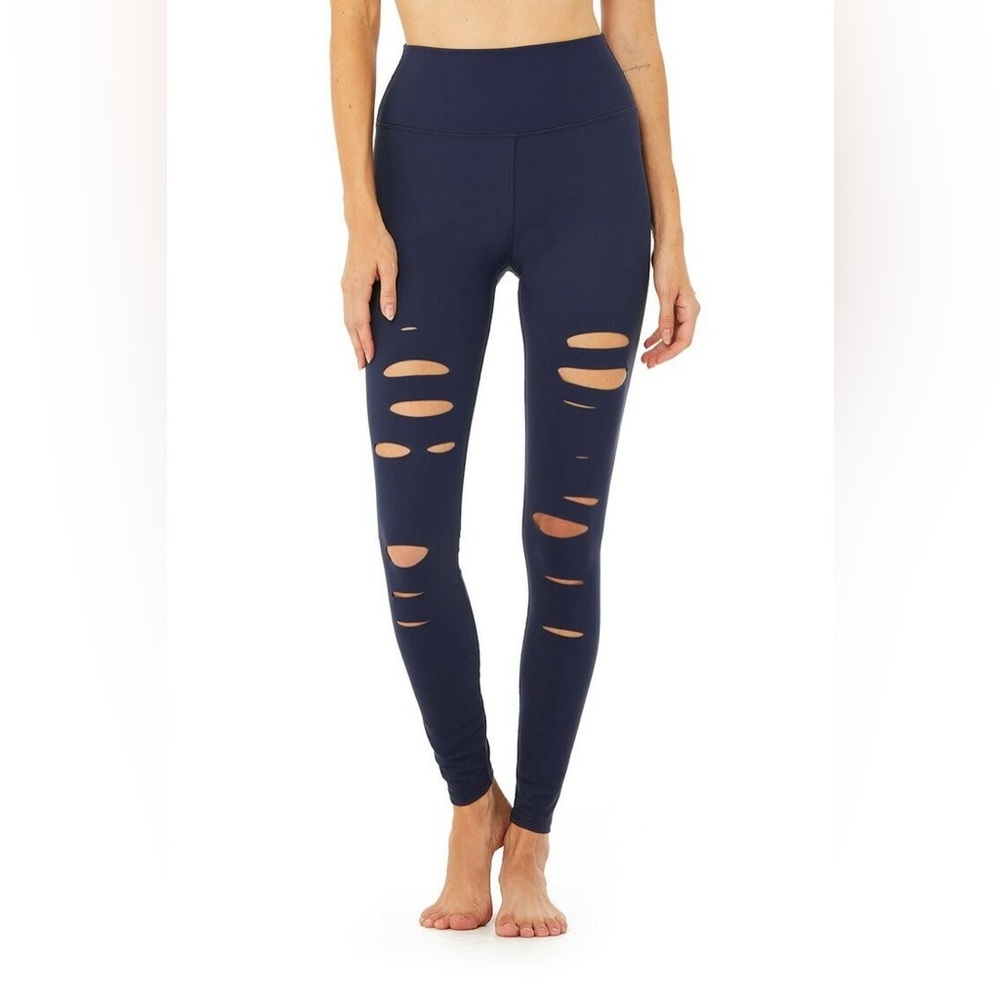 ALO Yoga high waisted ripped warrior leggings - blue